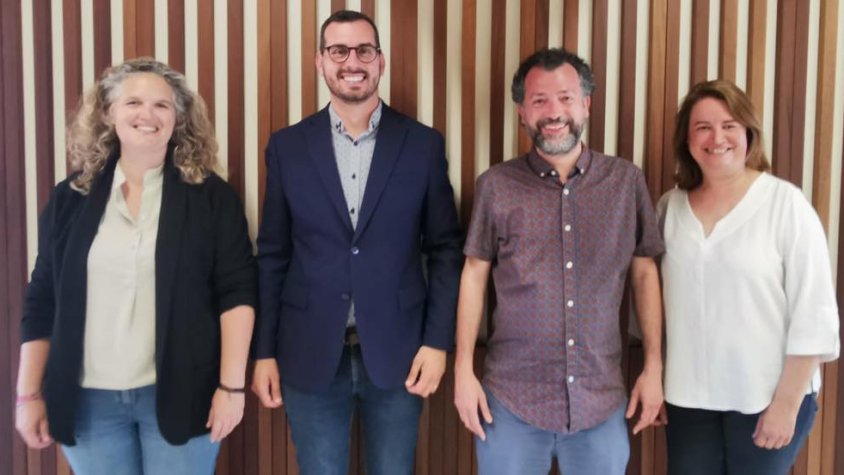 Mercè Vizern, Marc Almendro, Cristóbal Zueras i Montserrat Gismero, ahir, després de l'acte de presentació